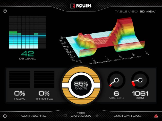 Tuning of 2015 ROUSH Mustangs and the creation of a custom option occurs in the App, which utilizes 3D displays to help visualize the sound being created