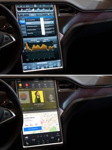 (Top: Tesla's current design) (Bottom: Huang's redesigned dashboard)