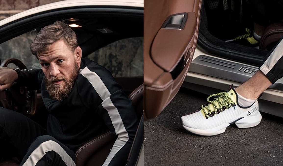 Lying Pole stereo Conor McGregor Launches New Sneaker by Stepping Out of Ferrari