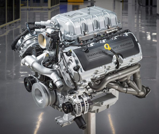 2020 Shelby GT500 is powered by a 700 horsepower 5.2L Supercharged V8. It even includes factory headers!
