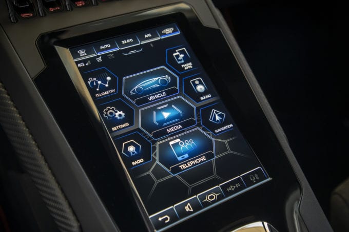 The Human Machine Interface controls all systems of the Lamborghini Huracan Evo
