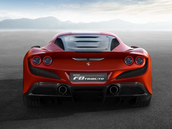 What does the rear Lexan engine cover of the Ferrari F8 Tributo remind you of?