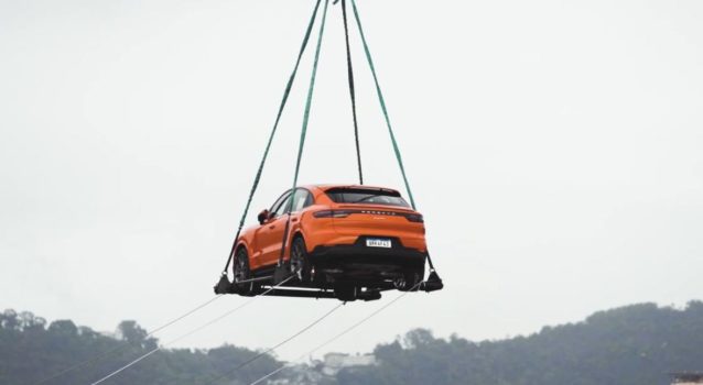 Porsche Cayenne Coupe Airlifted to Top of Mountain