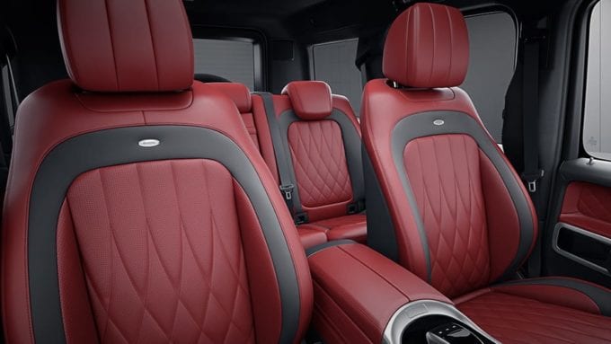 Two-tone designo Nappa leather is found throughout every Mercedes-AMG G63