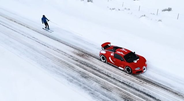 Wild Bugatti Veyron Plows Snow and Tows Skier