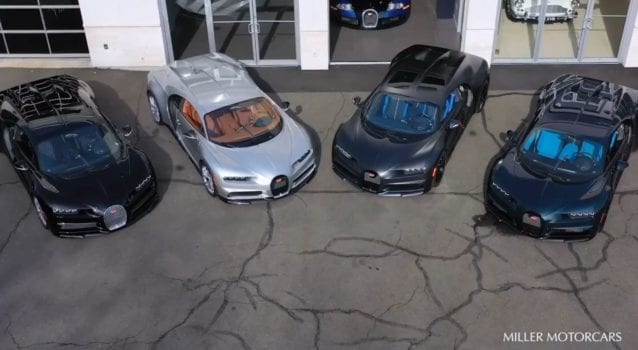 Four Bugatti Chirons On Scene at Miller Motorcars