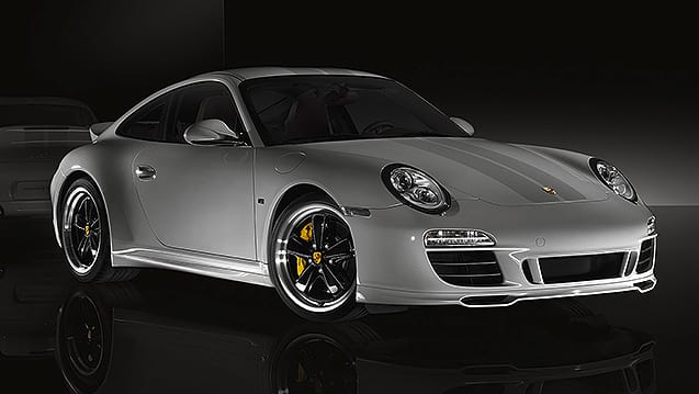Heritage stripes and Fuchs wheels make a Porsche 911 997 look menacing 