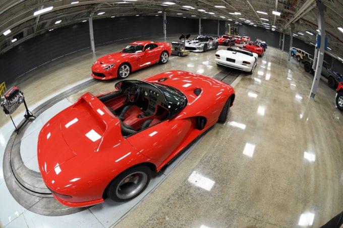New and older 1996-2002 Dodge Vipers on display at the assembly plant