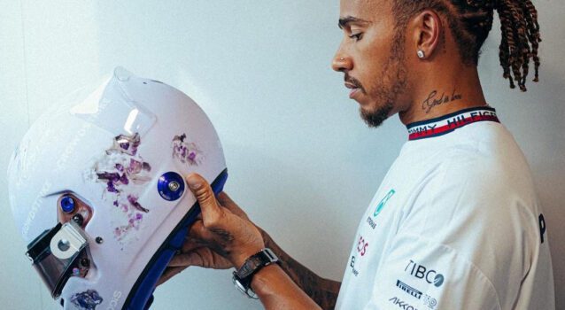 Lewis Hamilton Shows Off New Helmet for Monaco GP by Daniel Arsham