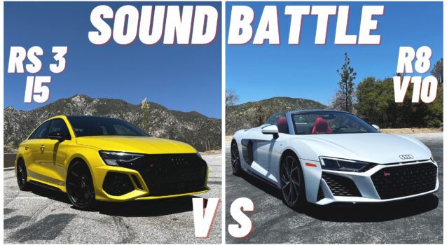 Exhaust Sound Battle: 2022 Audi RS 3 vs. Audi R8 Spyder RWD (I5 vs. V10)